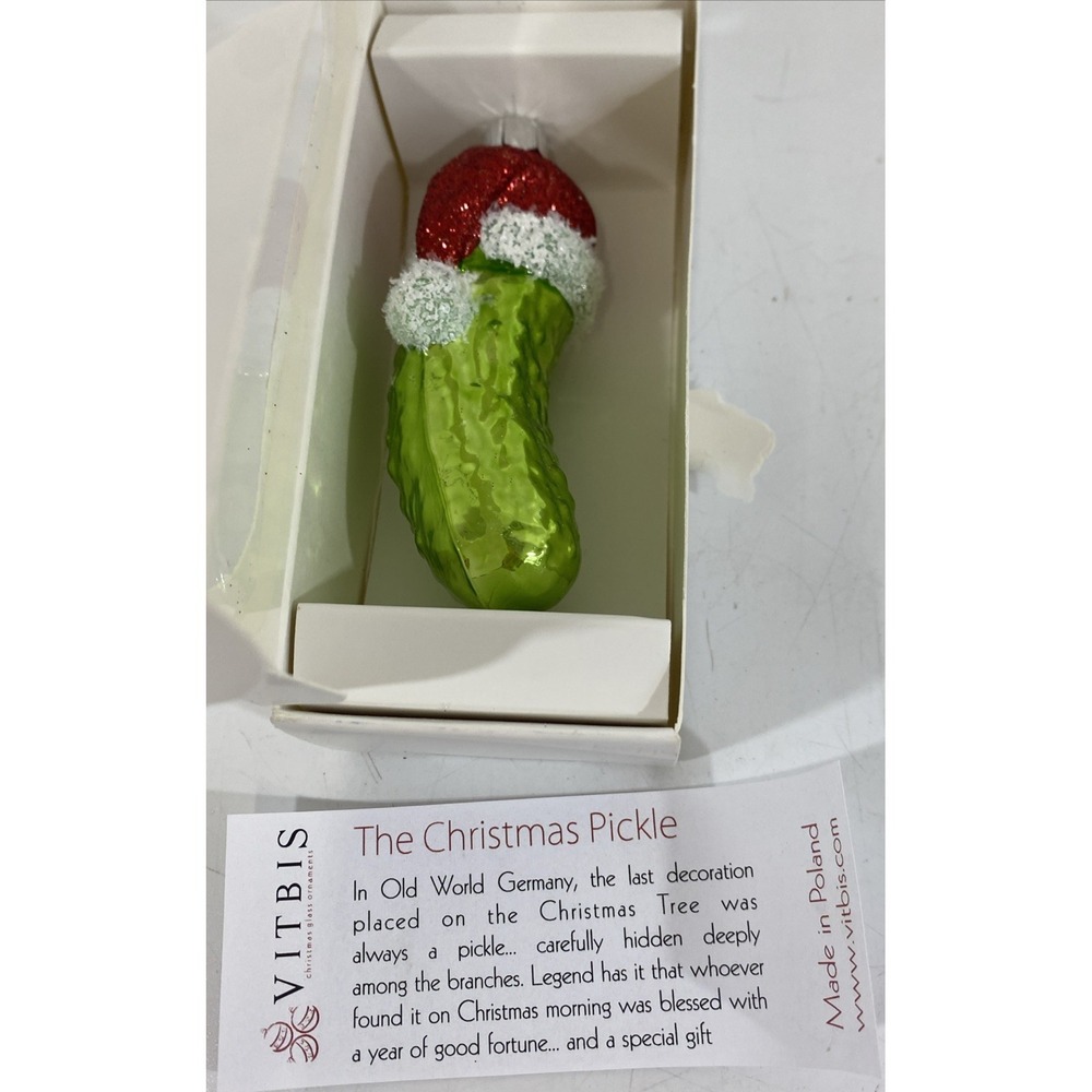 Vitbis 4" Glass German Christmas Pickle Ornament Made In Poland new in box